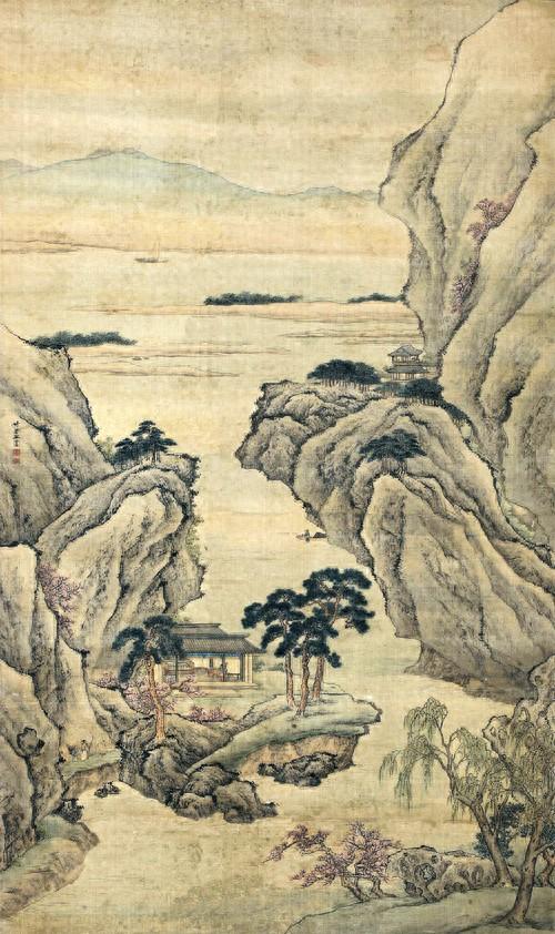 清代画家王云山水画作品《苍岩江渚》高清图片欣赏