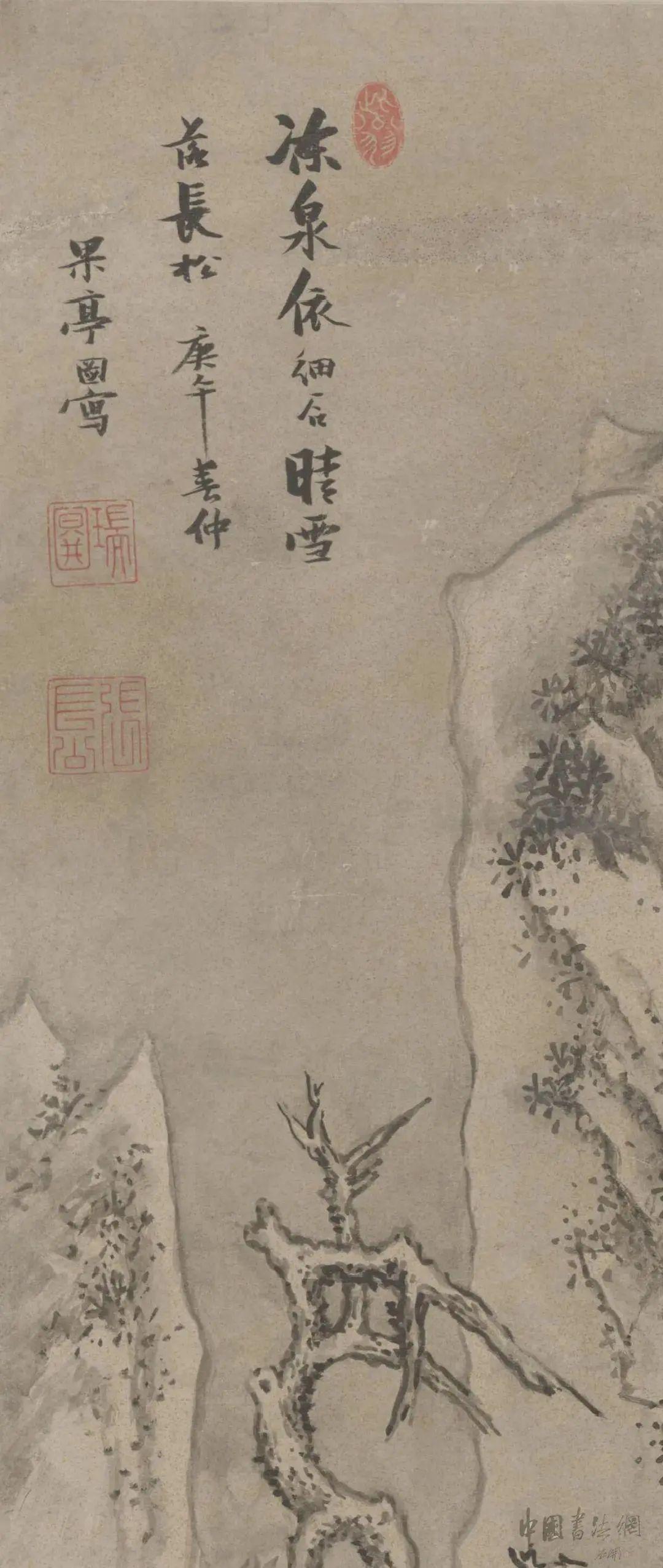 中国古代名画鉴赏：张瑞图《晴雪长松图》